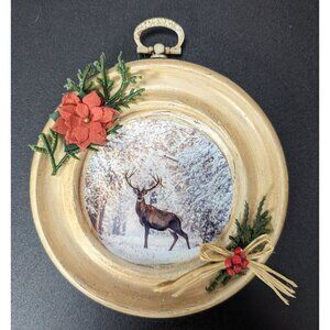 Woodcroftery Wooden Round Wall Art - Christmas Mid Century Modern With Hook MCM